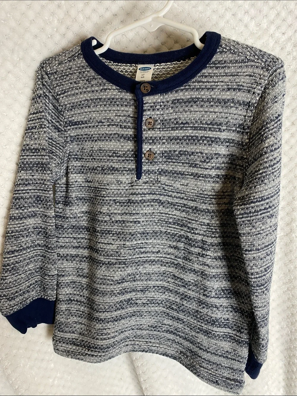 Kids Old Navy Blue & Heathered Gray Striped Henley Style Long Sleeve Shirt